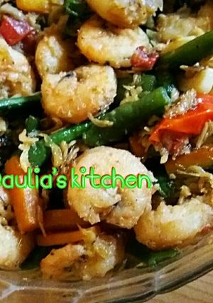 Foto resep Tumis Kacang Panjang mix wortel plus udang besar plus ebi