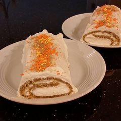 A picture of Carrot Cake Roll with Whipped Cinnamon Cream Cheese Filling and Frosting.