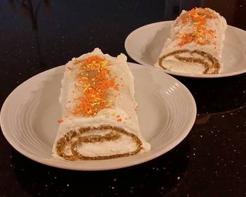 Easy Make Recipe Carrot Cake Roll with Whipped Cinnamon Cream Cheese Filling and Frosting Delicious Nutritious