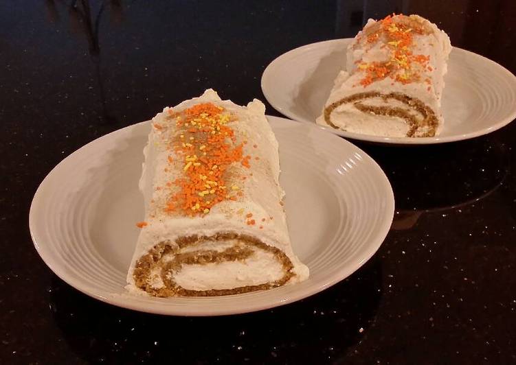 Carrot Cake Roll with Whipped Cinnamon Cream Cheese Filling and Frosting