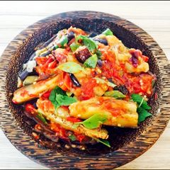 A picture of Balado terong - Aubergine with chili sauce.