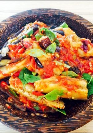 A picture of Balado terong - Aubergine with chili sauce.