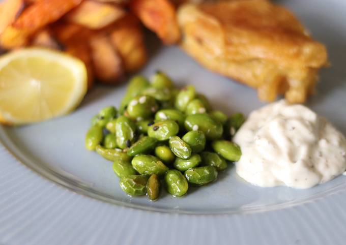 Pan toasted edamame and sesame seeds