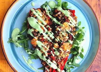 Easiest Way to Cook Yummy Chilli beef stuffed peppers  kefir avocado coriander dressing