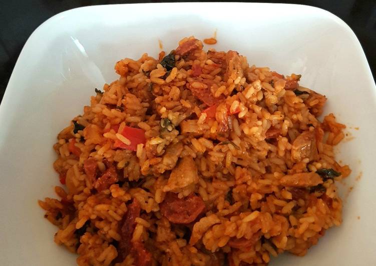 My Spanish Rice with Chopped Chorizo and tenderloin pork. ๐
