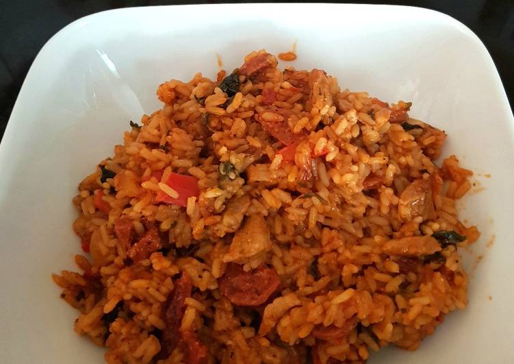 My Spanish Rice with Chopped Chorizo and tenderloin pork. 😀