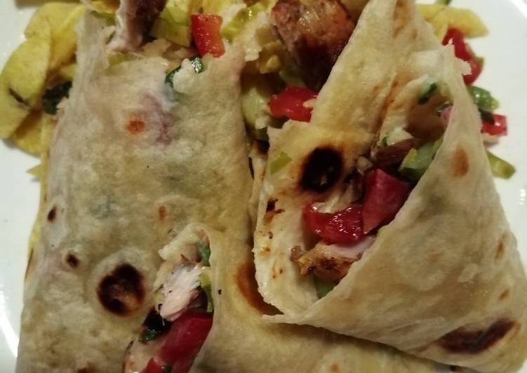 Chicken wrap sandwich with potato wedges