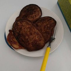 A picture of Oat banana pancake with little brownie.