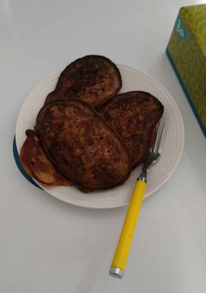 A picture of Oat banana pancake with little brownie.