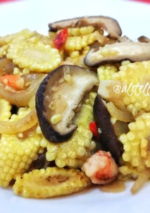 Foto resep Tumis Saus Tiram Jagung Muda dengan Jamur