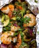 Camarones en papillote en freidora de aire