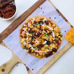 A picture of Mexican pizza (No oven, No refined flour, No yeast).
