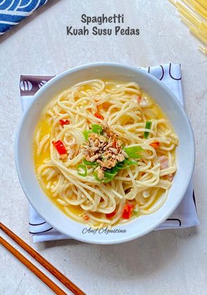 Foto resep Spaghetti Kuah Susu Pedas