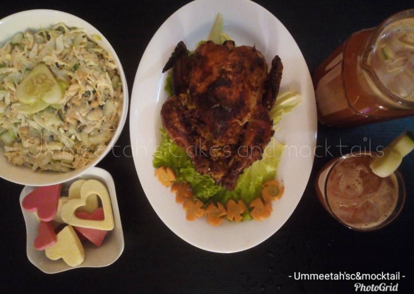 Grilled chicken stuffed with fried rice,coleslaw&veg.juice(Val)
