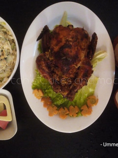 A picture of Grilled chicken stuffed with fried rice,coleslaw&veg.juice(Val).
