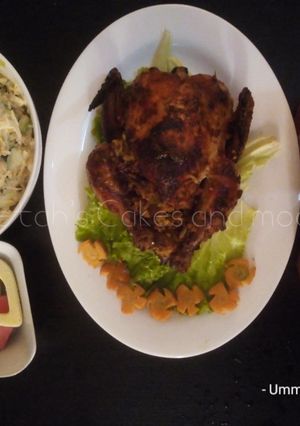 A picture of Grilled chicken stuffed with fried rice,coleslaw&veg.juice(Val).