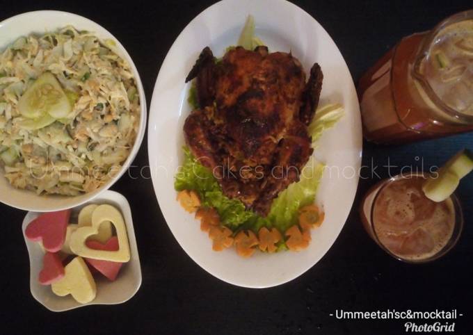 Recipe of Super Quick Homemade Grilled chicken stuffed with fried rice,coleslaw&amp;veg.juice(Val)