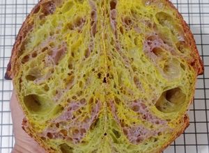Foto resep Flaxseeds Ubi Ungu Pandan Kunyit Sourdough Bread (Open Bake Method - Oven Tangkring)