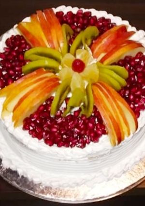 A picture of Eggless Vanilla Fresh Fruit Cake !!.