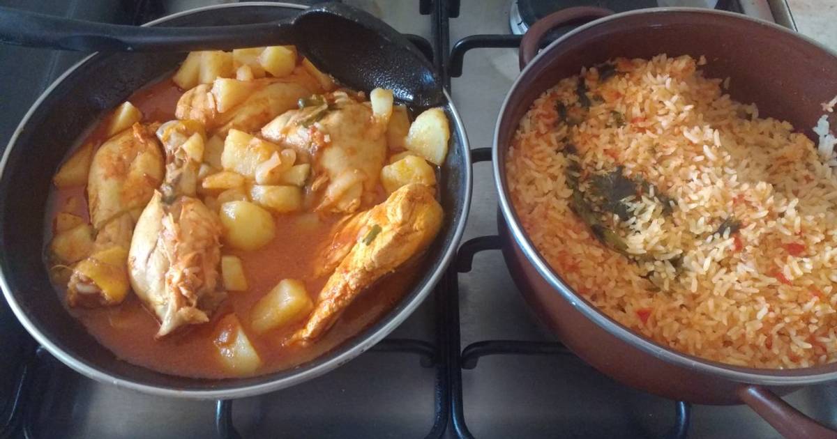 Pollo entomatado con papas y arroz rojo Receta de Carla Lira- Cookpad