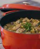 Ternera con setas y calabacín en cocotte