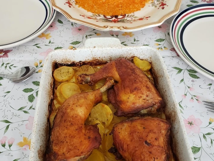 Recipe Red rice with chicken legs and potatoes the Delicious Delicious