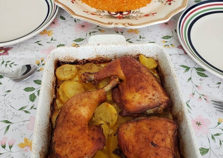 Simple Way to Make Ultimate Red rice with chicken legs and potatoes