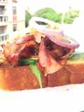 Bacon And Onion In BBQ Sauce Open Sandwich