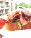 Bacon And Onion In BBQ Sauce Open Sandwich