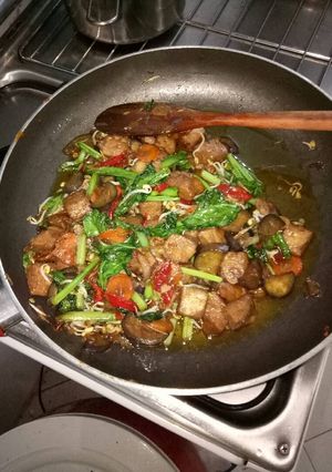 Foto resep Oseng sawi wortel tempe gembus terong dan taoge