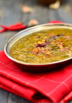 A picture of Palak dal (lentils with spinach).