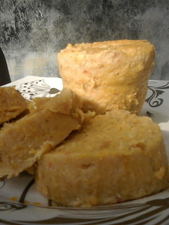 A picture of Palm oil Moin Moin (Beans pudding with Palm oil.).