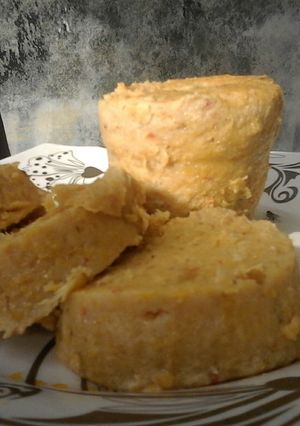 A picture of Palm oil Moin Moin (Beans pudding with Palm oil.).