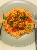Spaghetti with lentil balls (vegetarian)
