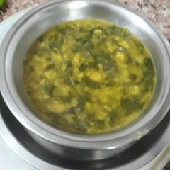 A picture of Moong dhuli dal with Palak.