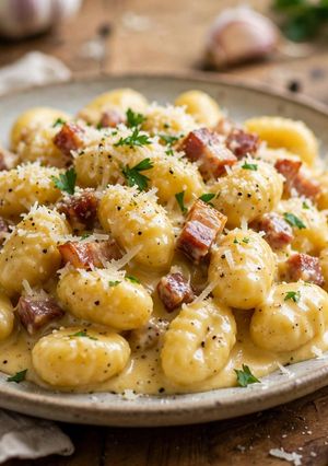 Une photo de Gnocchis Carbonara
