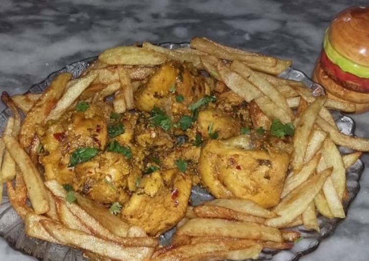 Chicken steem with french fries