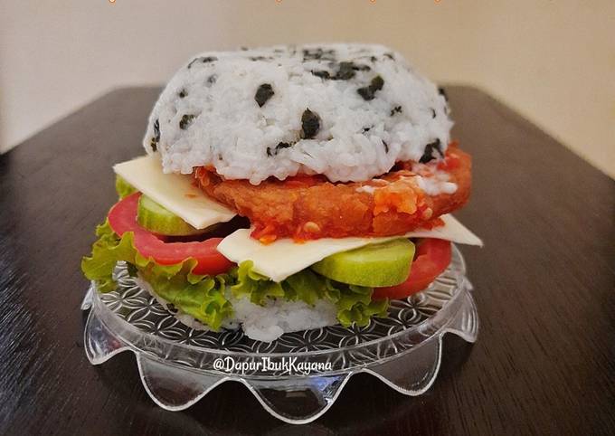 658. Burger Nasi Tempe Krispi Geprek Mayo