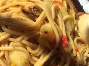 A picture of spaghetti with irish potatoes