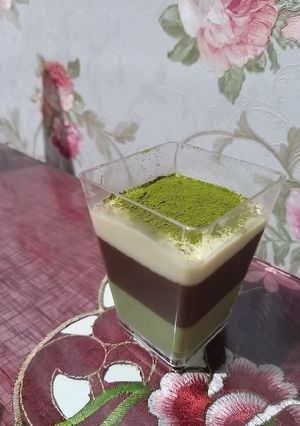 Foto resep Choco Matcha Pudding with Vanilla Cheese Sauce