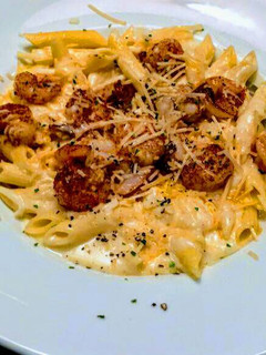 A picture of Cajun Shrimp Penne Pasta with Parmesan Cream Sauce.