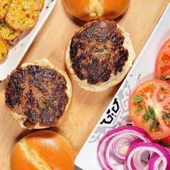 A picture of Lamb Burgers with a twist- when Burgers met Moussaka.