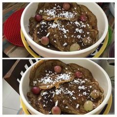 A picture of Oats-Honey-Coconut-Banana Pancakes.