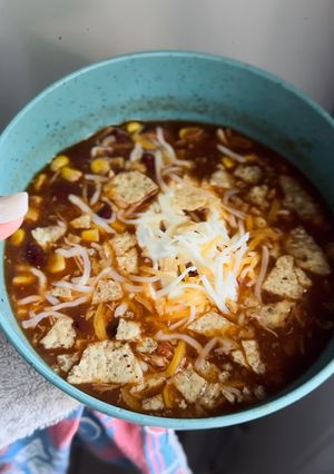 A picture of Slow Cooker Chicken Tortilla Soup.