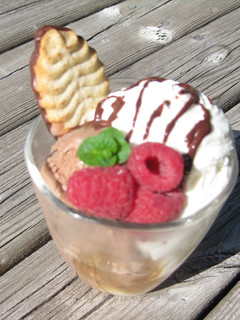 A picture of Chocolate Ice Cream & Marshmallow Parfait with Brandy.