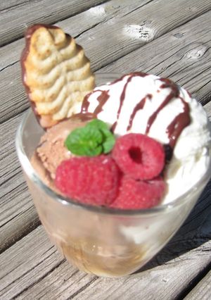 A picture of Chocolate Ice Cream & Marshmallow Parfait with Brandy.
