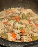 Black-eyed pea and sausage jambalaya in rice cooker