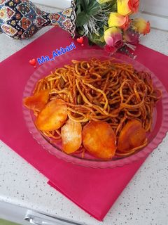 عکسی از دستور 🍲ماکارونی با ته دیگ سیب‌زمینی