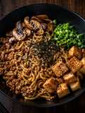 Mazesoba (まぜそば) 🍜 Japanische Misch-Nudeln mit Miso, Pilzen & knusprigem Tofu