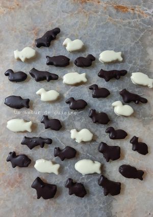Une photo de Petits biscuits de pâques enrobés de chocolat noir et blanc 🍫
